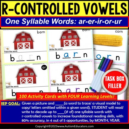 R Controlled Vowels within One Syllable Words Task Box Filler® for Autism